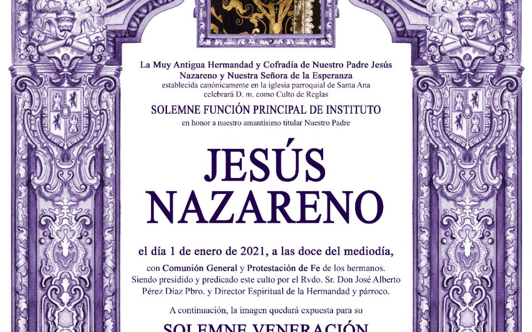 La imagen de Nuestro Padre Jesús Nazareno presidirá la Función principal de Instituto a las puertas de la parroquia